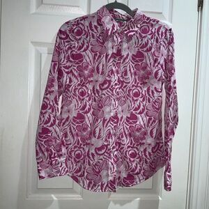 Talbots cotton button tabbed sleeve button front shirt Sz XS botanical print